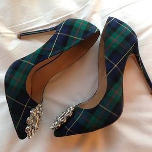 Plaid jeweled heels